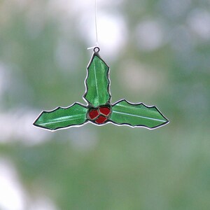 Stained Glass Holly Leaf Ornament, Unique Home Decor image 2