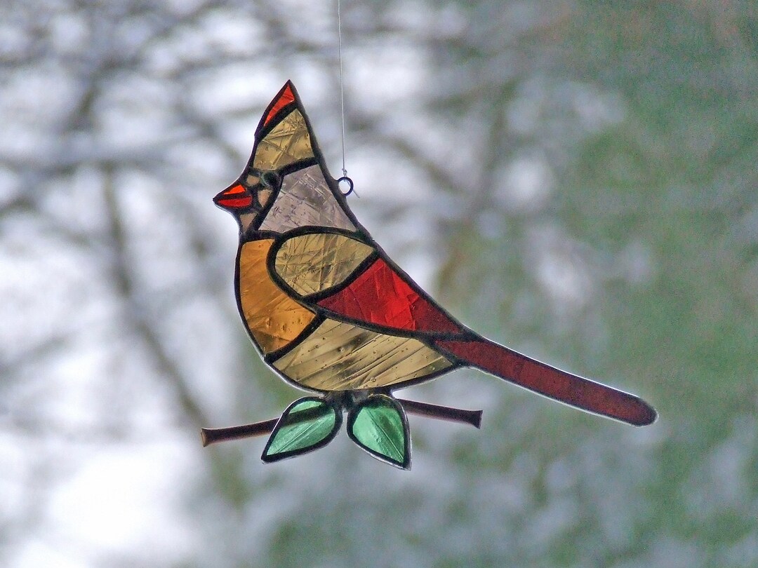 Northern Cardinal Cardinalis Cardinalis Female Cardinal Stained Glass ...