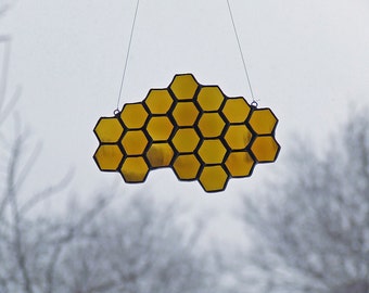 Reclaimed Glass Honeycomb, Statement Sun Catcher, Unique Home Decor, Unique Beekeeper's Gift