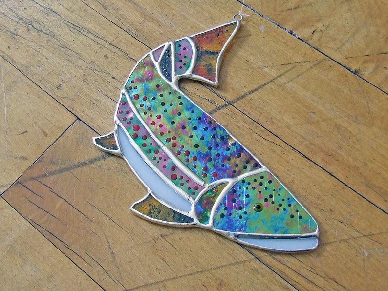 Stained Glass Brown Trout Suncatcher Hand Painted Glass Fish Etsy
