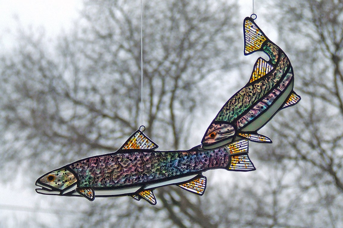 Stained Glass Trout Rainbow Trout Fish Unique Home Decor Etsy