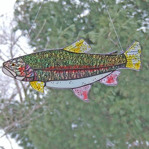 Stained Glass Trout, Large 14 Rainbow Trout Sun Catcher, Unique Gift, Fishing, Home Decor image 4