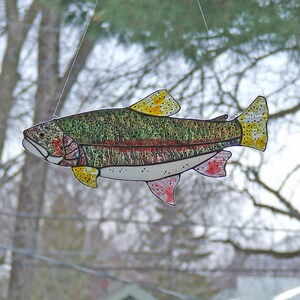 Stained Glass Trout, Large 14 Rainbow Trout Sun Catcher, Unique Gift, Fishing, Home Decor image 3