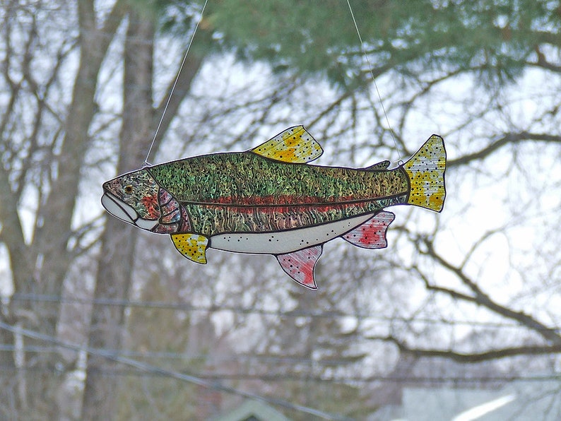 Stained Glass Trout, Large 14 Rainbow Trout Sun Catcher, Unique Gift, Fishing, Home Decor image 3