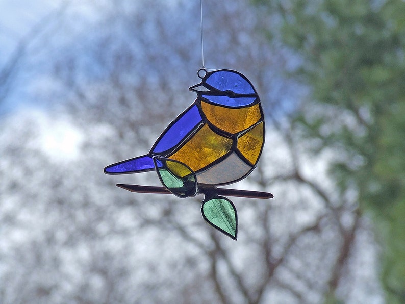 Stained Glass Bluebird Recycled Glass Bluebird Eco | Etsy