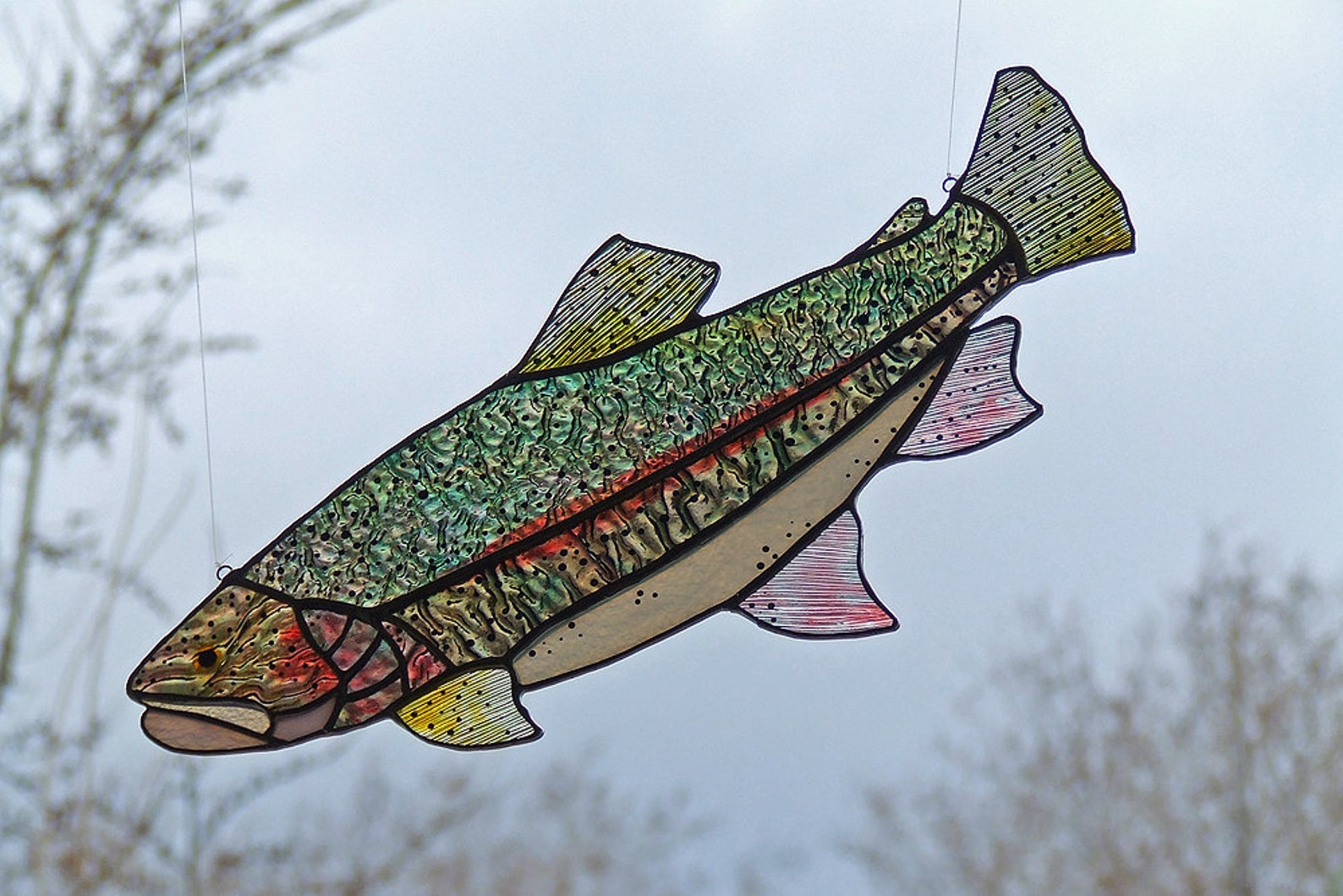 Stained Glass Trout, Large 14 Rainbow Trout Sun Catcher, Unique Gift, Fishing, Home Decor Etsy