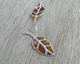 Elm Leaf Earrings from Amber Glass Bottle, Unique Wedding Gift, Anniversary Gift, Serendipity Gift