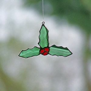 Stained Glass Holly Leaf Ornament, Unique Home Decor image 1