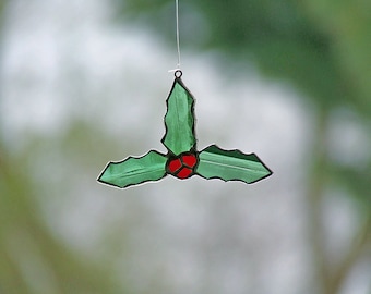 Stained Glass Holly Leaf Ornament, Unique Home Decor