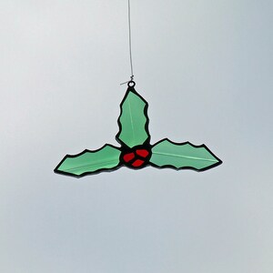 Stained Glass Holly Leaf Ornament, Unique Home Decor image 3