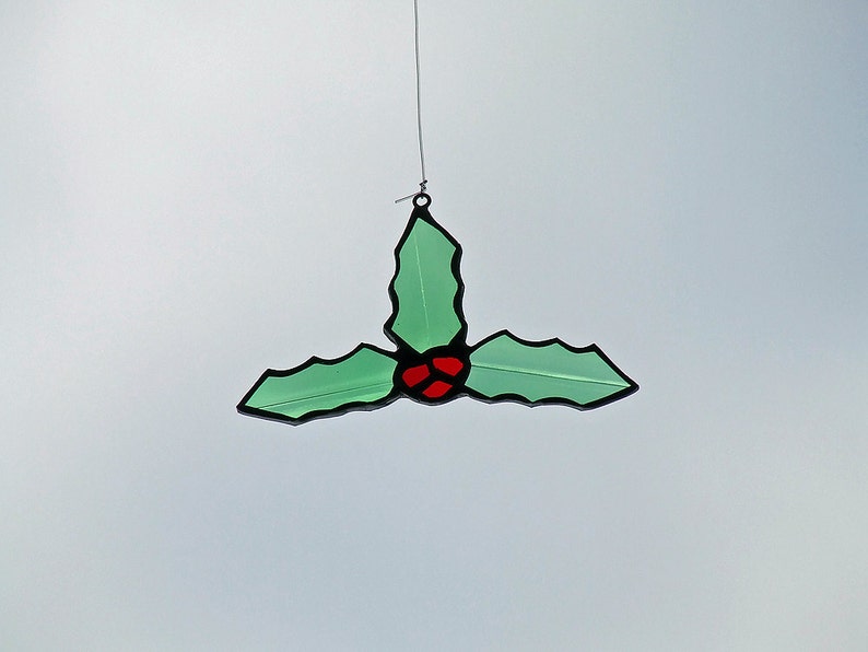 Stained Glass Holly Leaf Ornament, Unique Home Decor image 3