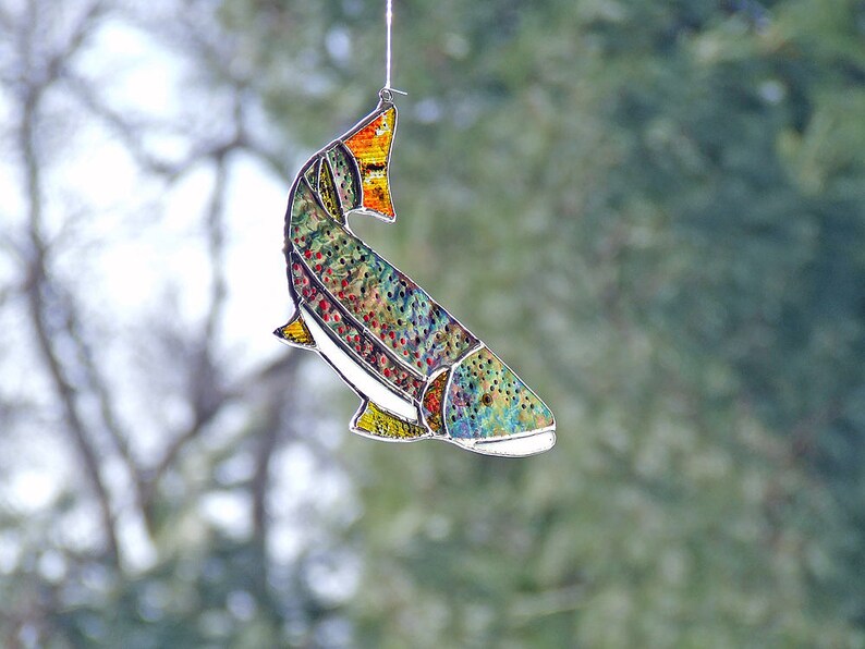 Stained Glass Brown Trout Suncatcher Hand Painted Glass Fish Etsy
