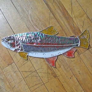 Stained Glass Trout, Large 14 Rainbow Trout Sun Catcher, Unique Gift, Fishing, Home Decor image 5