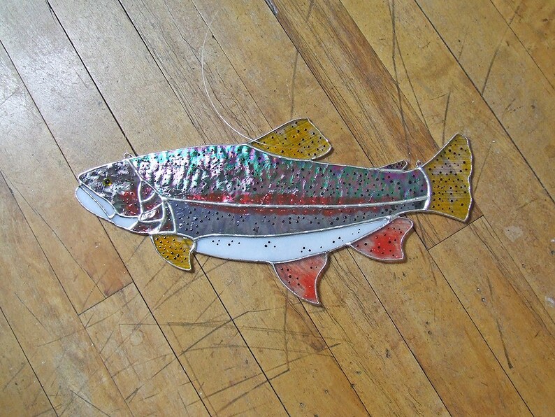 Stained Glass Trout, Large 14 Rainbow Trout Sun Catcher, Unique Gift, Fishing, Home Decor image 5