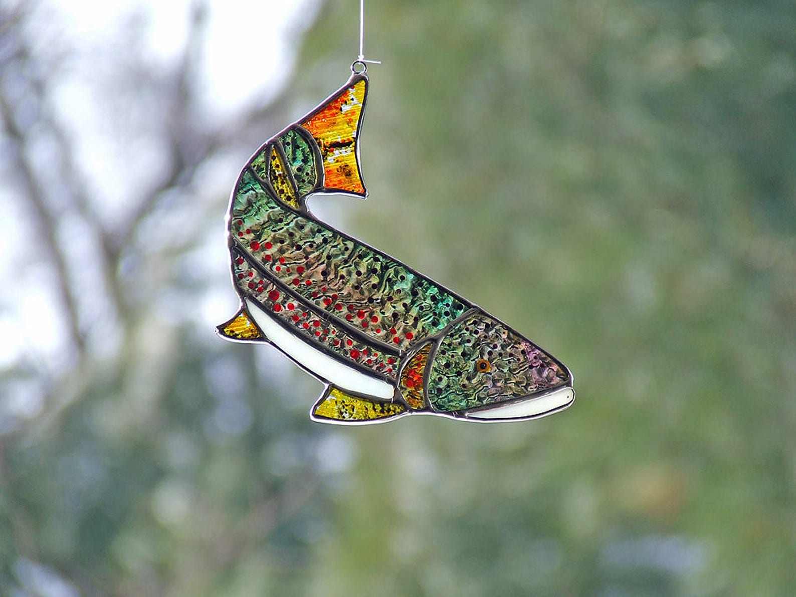 Stained Glass Brown Trout Suncatcher Hand Painted Glass Fish Etsy