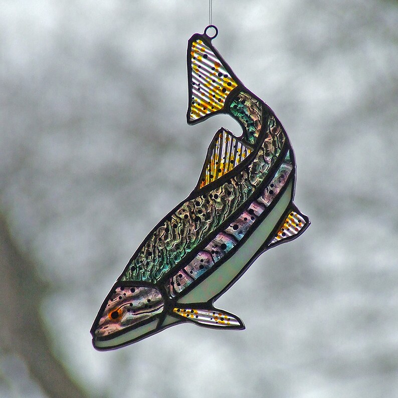 Stained Glass Trout Rainbow Trout Fish Unique Home Decor