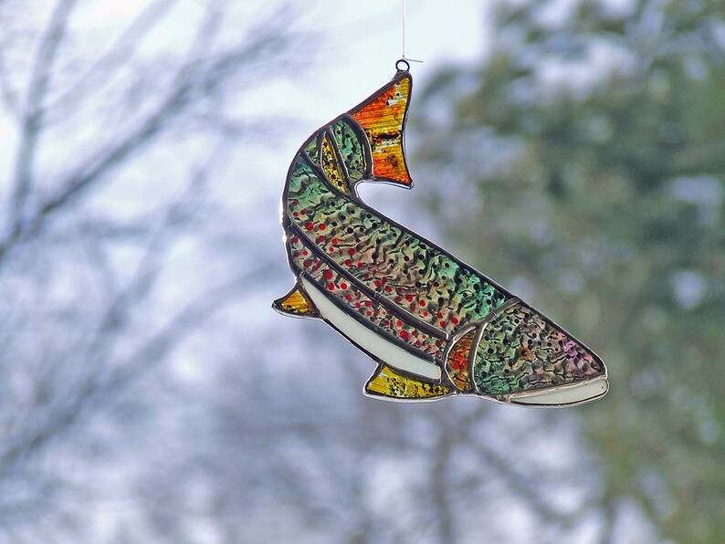 Stained Glass Brown Trout Suncatcher Hand Painted Glass Fish Etsy