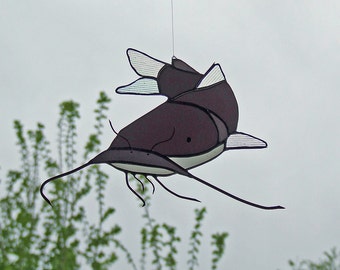 Stained Glass Catfish Opal Flashed Antique Glass Suncatcher