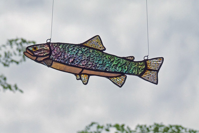 Stained Glass Rainbow Trout Art Glass Fish Outdoors Gift Etsy