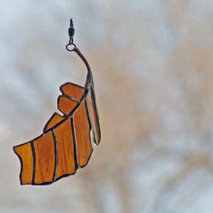 Elm Leaf Remnant from Amber Beer Bottle Glass, Orange Home Decor