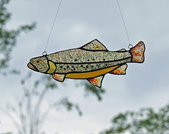 Stained Glass Brook-Trout with Iridescent Glass and Upcycled Beer Bottle Glass