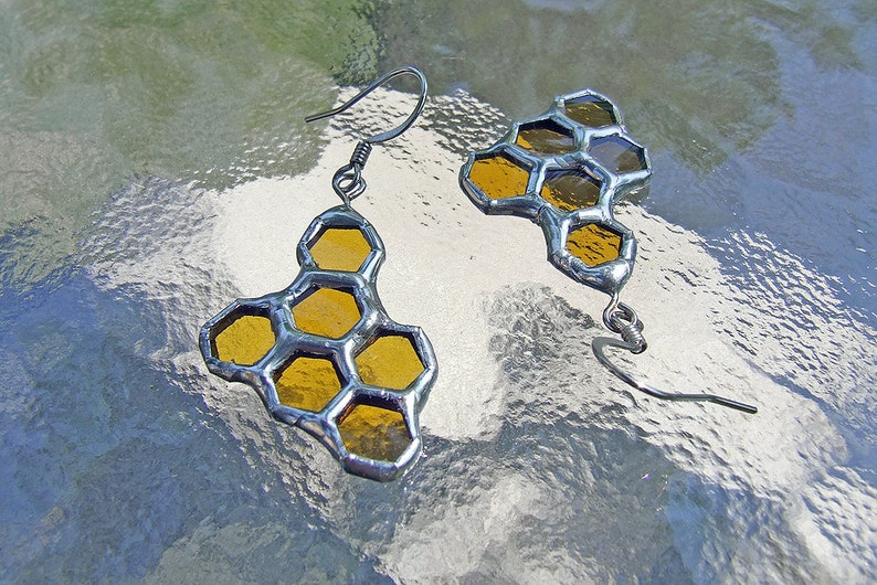 Reclaimed BEErings Honeycomb Earrings, Unique Wedding Gift, Special Occasion image 4