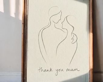 Mother & Son Pencil Drawing Printable, Mother's Day Gift, Minimalist Wall Art For Mom, Line Art Printable, PNG+JPG 8x10 Printable Wall Art