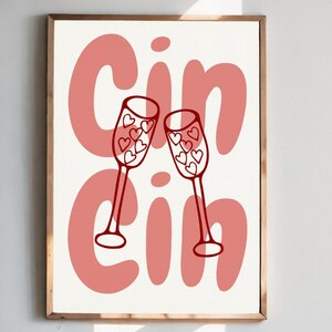 Cin Cinプリント、ウェディングデコレーションプリント、Cin Cinミニマリストプリント、バーカートデコレーションプリント、フラットラインウォールアートプリント、キッチンウォールアート、Cheersプリント