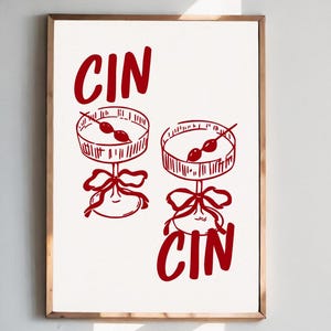Cin Cin Print, Bar Cart Decor Print, Cin Cin Wall Decor Print, Coquette Wall Art, Martini Glasses Art Print, Vintage Poster Wall Art Print