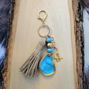 Western Oyster Shell Bag Charm, Turquoise Cowgirl Cowboy Keychain, Coastal Boho Purse Accessories