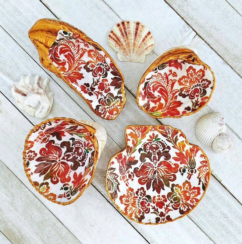 Paisley Pattern Shell Decoupage Seashell Dish: Autumn Paisley Coastal Decor - Etsy