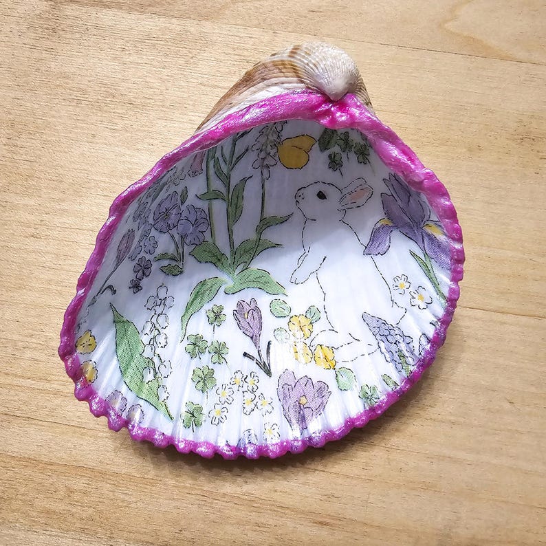 Easter Seashells Decoupage Seashell Trinket Dish: Spring Garden Easter Decor - Etsy