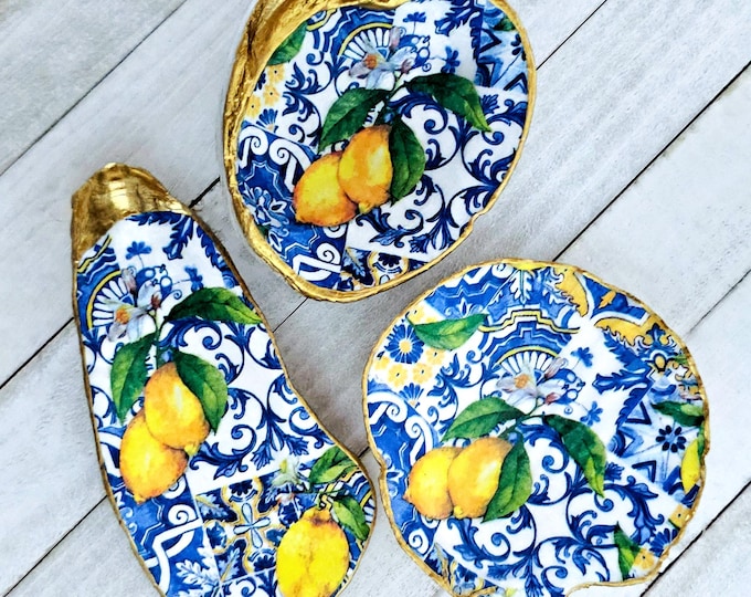 Amalfi Coast Decoupage Shell Trinket Dish: Italian Coastal Decor