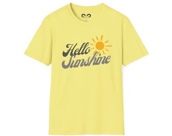 Hello Sunshine Sun Retro Script T-Shirt | Bright Summer Graphic