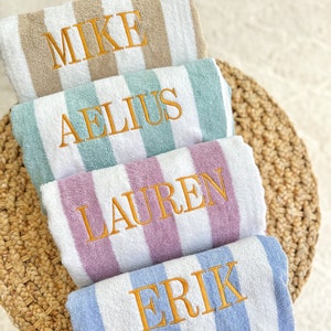 Embroidered Oversized Cabana Stripe Beach Towels | 30x70&quot; | Monogrammed Pool Towels | Bridal Party Gift | Bachelorette