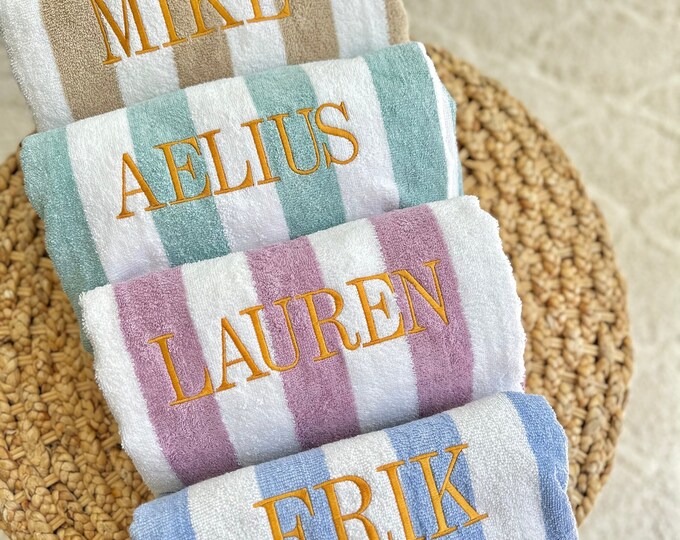 Embroidered Oversized Cabana Stripe Beach Towels | 30x70" | Monogrammed Pool Towels | Bridal Party Gift | Bachelorette