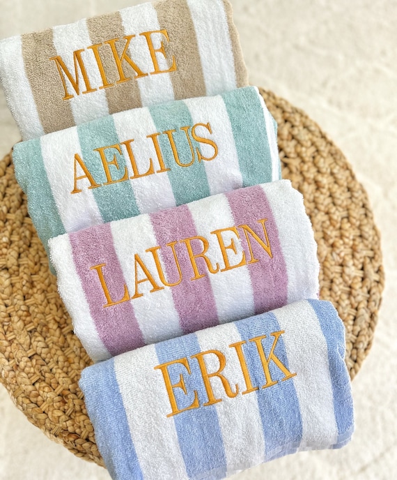 Embroidered Oversized Cabana Stripe Beach Towels 30x70 Monogrammed Pool Towels Bridal Party Gift Bachelorette Etsy
