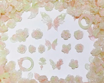 Mixed UV Nail Charms Luminous Resin Flowers with Leaves for Nail Art DIY Handcraft and More