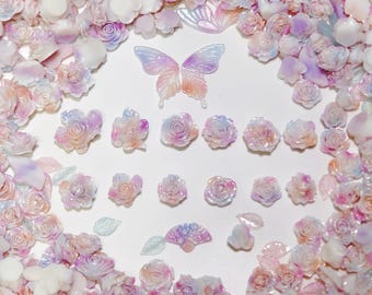 Mixed UV Nail Charms Luminous Resin Flowers with Leaves for Nail Art DIY Handcraft and More