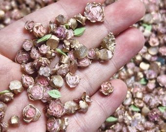 Pink and Golden Nail Charms Luminous Resin Flowers with Leaves for Nail Art DIY Handcraft and More
