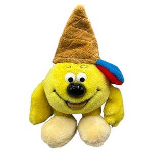 Schöller Eis Stofftier Plüschfigur Werbung Eiskugel Hörnchen 29cm Gelb Vintage