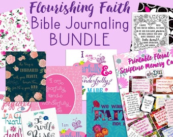 Bible Journaling Kit - Flourishing Faith Bible Journaling Printables, Bible Tabs, Coloring Pages, Journaling Cards, Bible Verse Wall Art