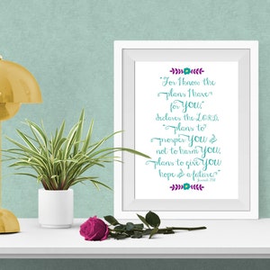 Jeremiah 29:11 I know the plans I have for you - Printable Scripture Wall Art, Bible Verse Wall Art, Bible Verse Printable - Graduation Gift