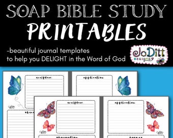 SOAP Bible Study Printable, 18 Pages - Prayer Journal, Bible Journaling, Daily Planner, Coloring Pages with Butterfly Clipart