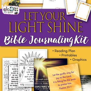 Let Your Light Shine Bible Journaling Kit Bible Reading Plan, Bible Verse Print, Printable Coloring Pages, Prayer Journal, Scripture Cards image 1