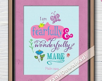 Fearfully and Wonderfully Made Nursery Wall Art - Baby Shower Gift Girl - Psalms 139 Girl Baby Shower Decorations, Girl Nursery Decor