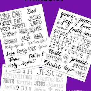 Names of God Bible Journaling Printables, Handlettering Practice Sheets, Bible Verse Printable, Christian Clipart, Digital Download