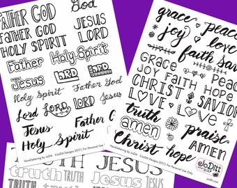 Names of God Bible Journaling Printables, Handlettering Practice Sheets, Bible Verse Printable, Christian Clipart, Digital Download
