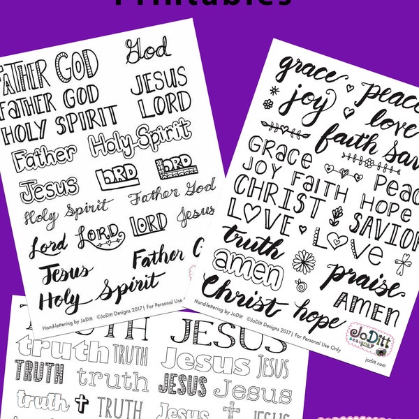 Names of God Bible Journaling Printables, Handlettering Practice Sheets, Bible Verse Printable, Christian Clipart, Digital Download