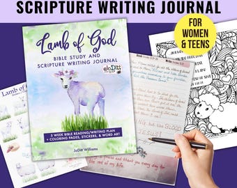 Scripture Writing Plan Easter Bible Study Printable Lamb of God Jesus Bible Reading Womens Prayer Journal Coloring Page Cute Digital Sticker